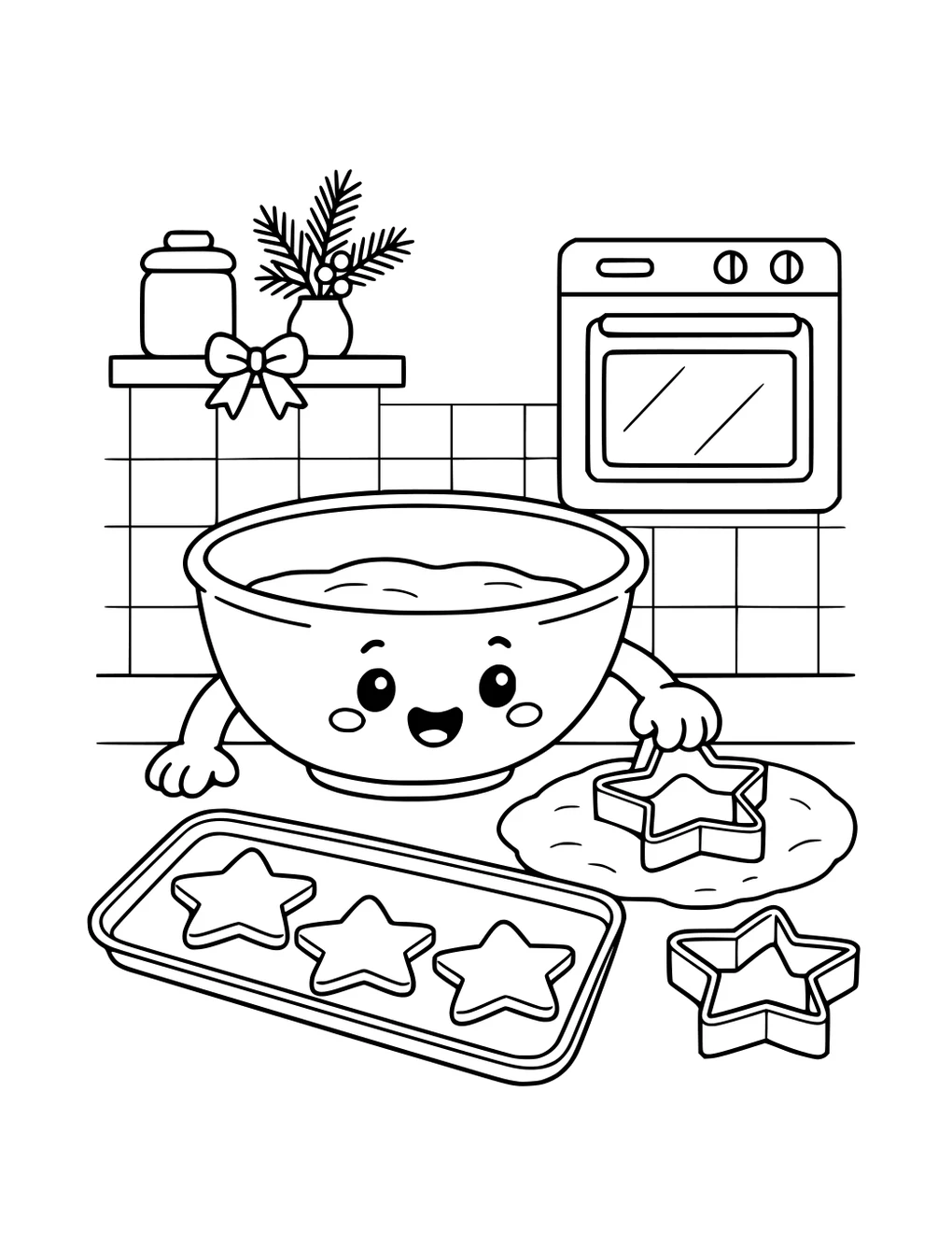 A mixing bowl and butter baking star-shaped cookies