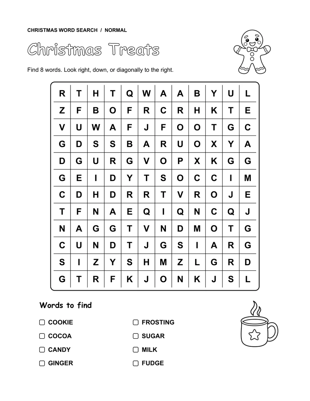 Christmas Treats word-search puzzle